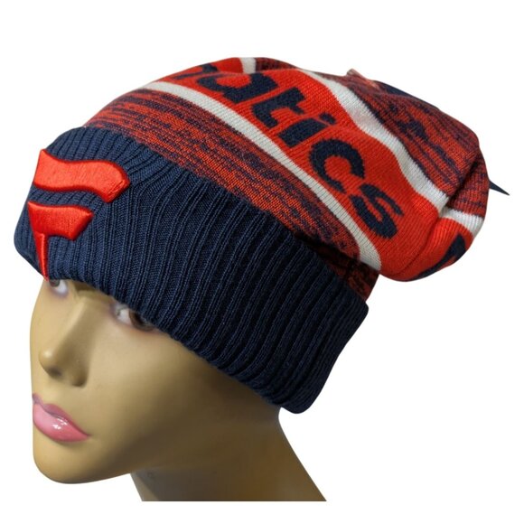 Fanatics Orange & Navy Pom-Pom Beanie Hat 100% Acrylic One Size Fits Most NWT - Picture 4 of 9